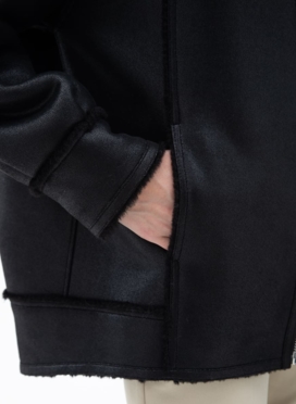 Женская дубленка из эко кожи с капюшоном