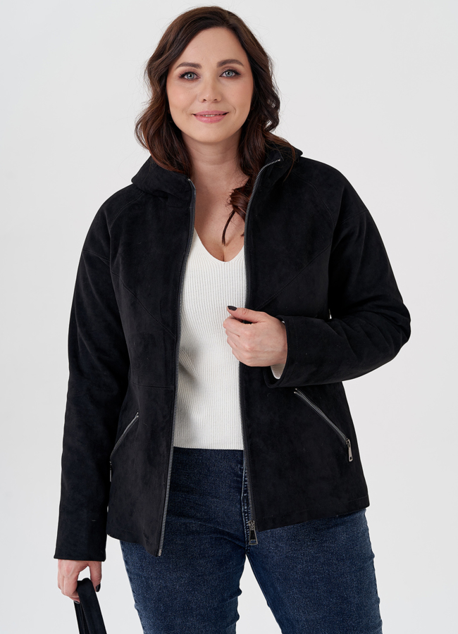 Куртка из эко замши утепленная с капюшоном модель № 24104 универмаг малина