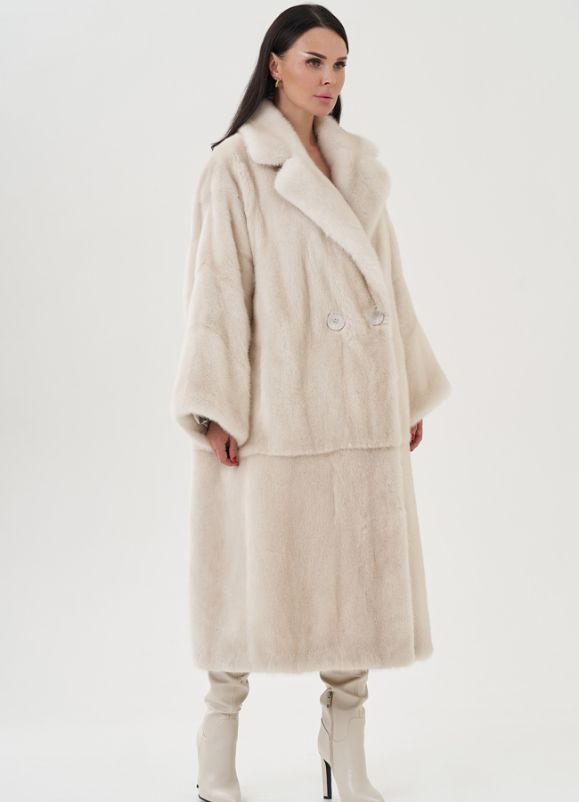 Белая шуба из аукционной норки модель № 24965 универмаг малина