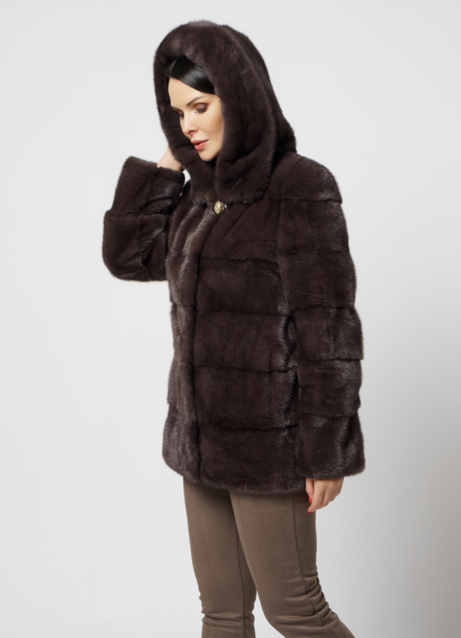 Укороченная норковая шуба с капюшоном 2 в 1 модель № S-840 универмаг малина