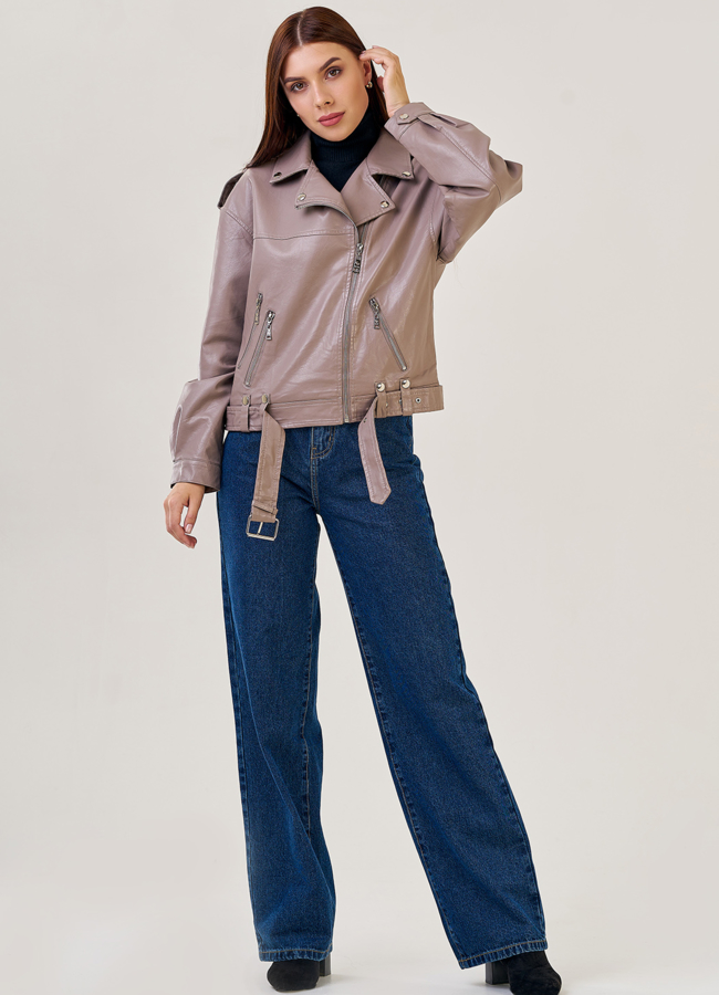 фото Куртка оверсайз из эко кожи светлого цвета модель № 22822