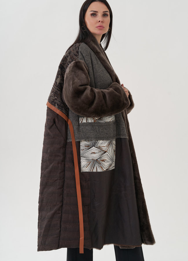 Утепленное пальто коричневого цвета модель № 25489 универмаг малина