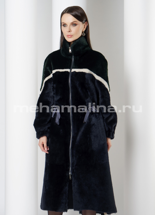 Дубленка на молнии с воротником стойка  модель № 7892 меха малина