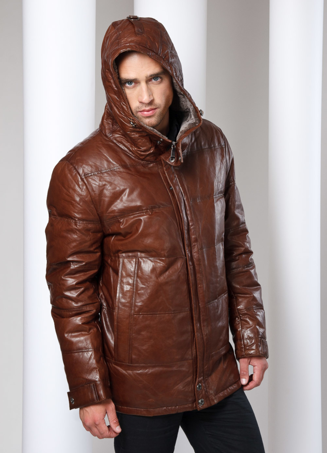 Кожаный пуховик модель № ПМ-1 в кредит