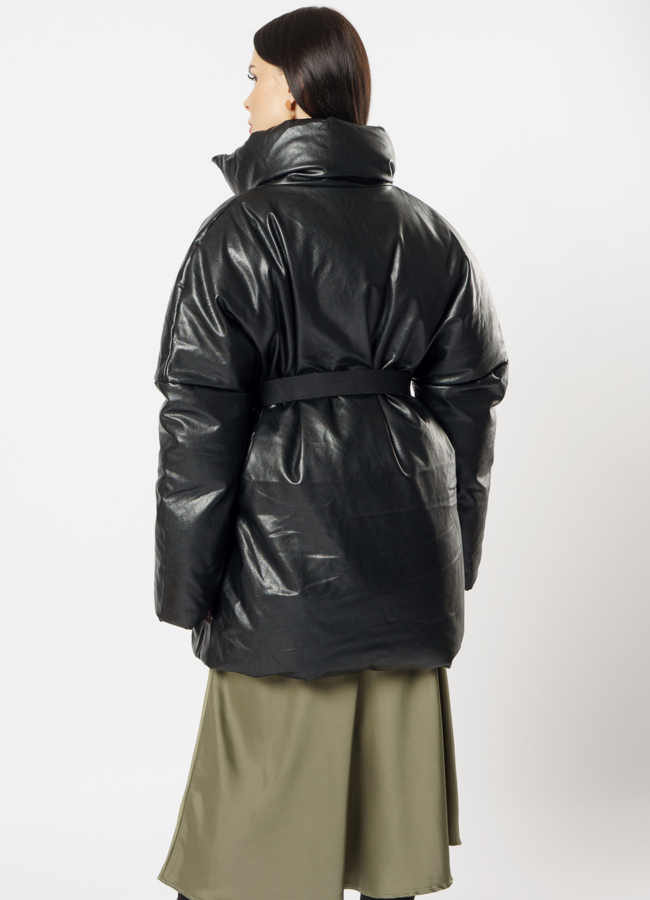 Куртка утепленная из эко кожи черного цвета модель № 20683 универмаг малина