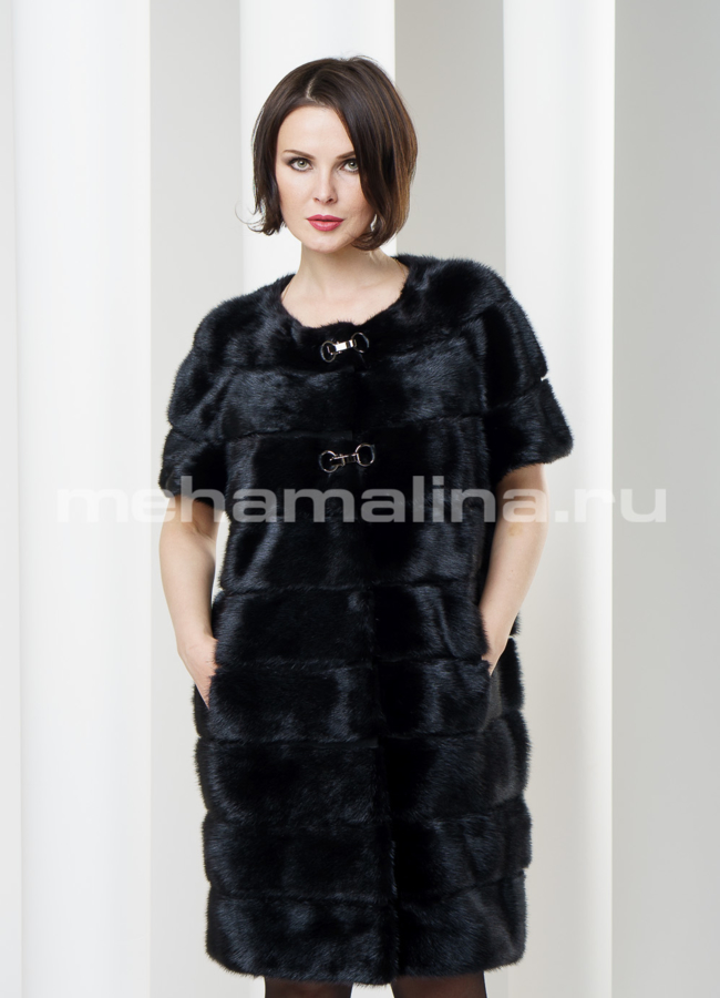 фото Шуба норковая с отстегивающимися рукавами и капюшоном модель № S-189