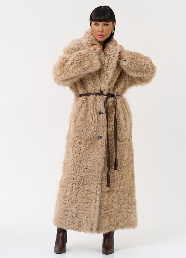 Женская двухсторонняя дубленка с декоративным поясом модель № 31620 меха малина Женская двухсторонняя дубленка с декоративным поясом модель № 31620 меха малина