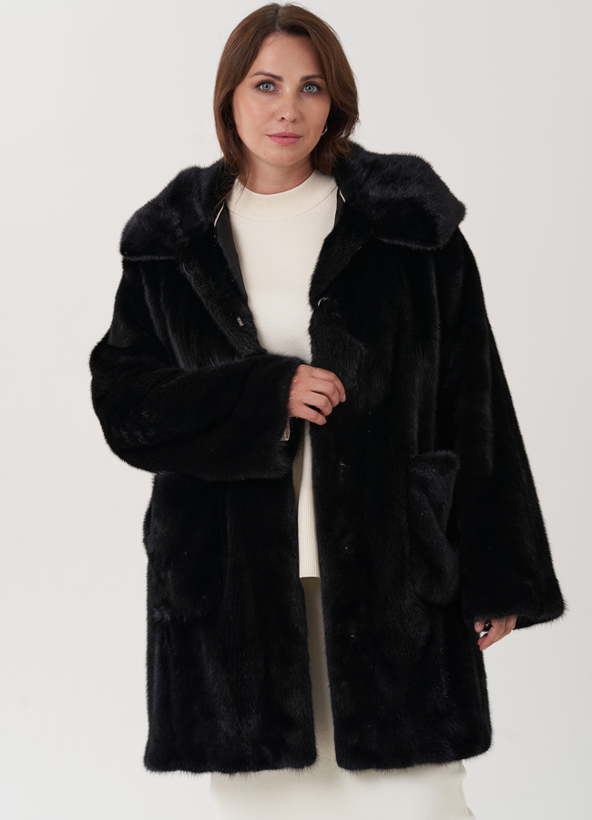 Шуба из норки с капюшоном  модель № 24827 универмаг малина