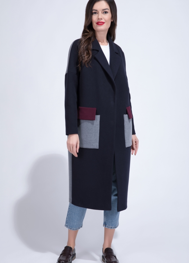 Удлиненное женское пальто модель № 7038/4 меха малина