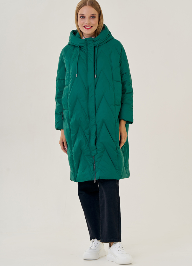 Женский пуховик оверсайз в зеленом цвете модель № 23228 универмаг малина