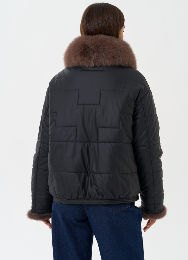 Утепленная куртка из эко кожи с натуральным мехом модель № 27726 универмаг малина