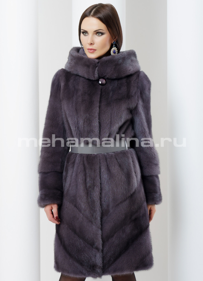 Норковая шуба модель № S-486 меха малина