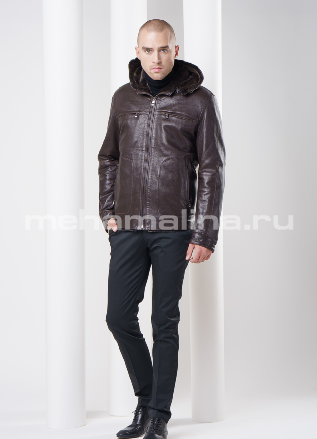 Дубленка с капюшоном, цвет коричневый модель № DM-76 универмаг малина