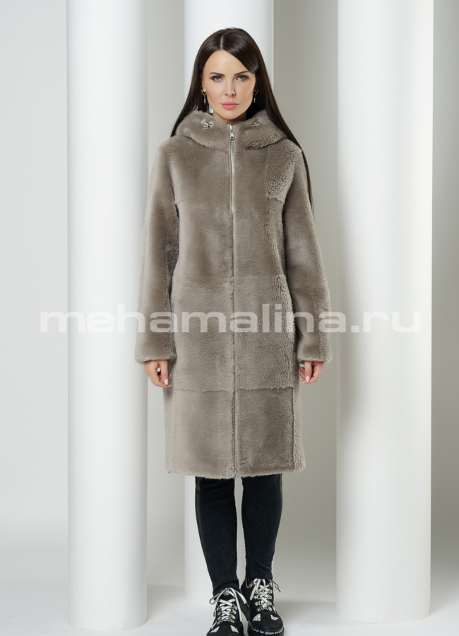 фото Пальто меховое на молнии с капюшоном модель № 88372