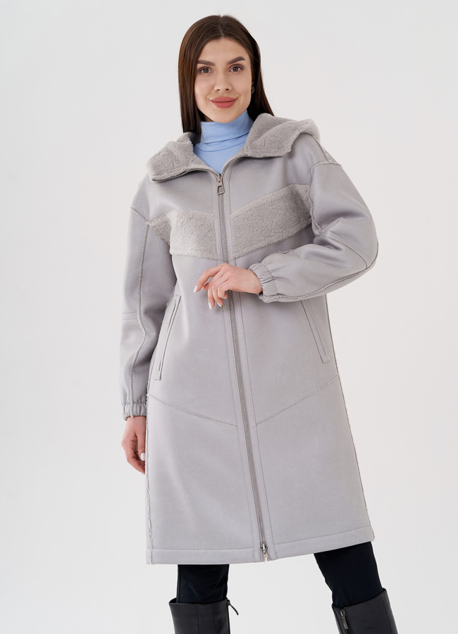 фото Женская эко дубленка в сером цвете модель № 24315