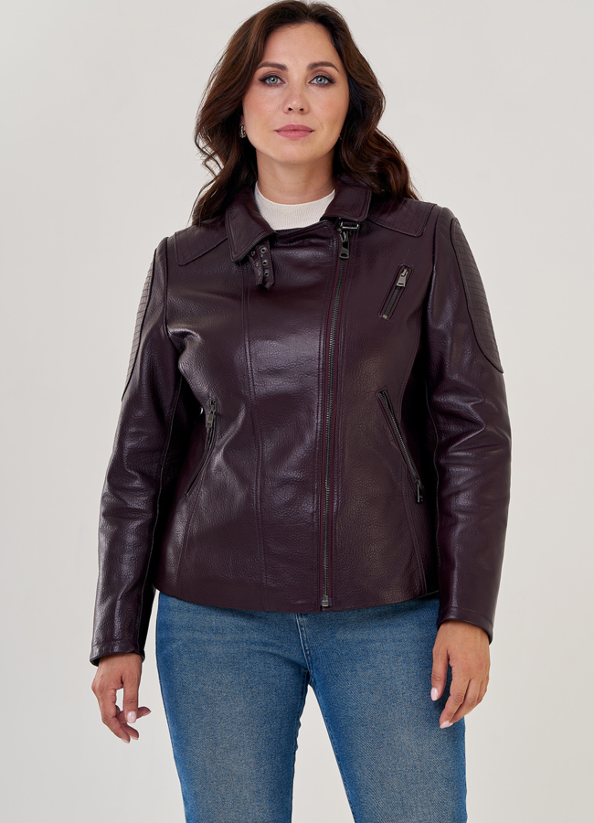 фото Женская куртка косуха бордового цвета модель № 10637