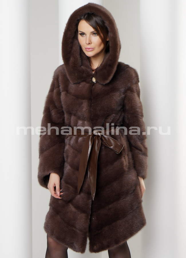 Норковая шуба с капюшоном модель № S-588 универмаг малина