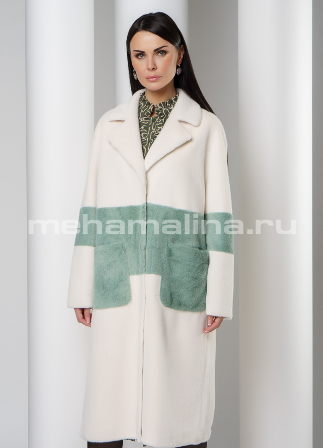 Женское ворсовое пальто модель № 17937 меха малина