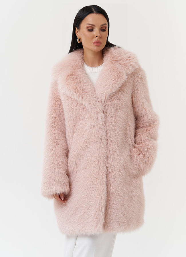 Шуба из эко меха под песца модель № 28680 меха малина