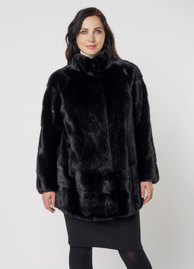 Шуба из норки авто леди в черном цвете модель № 4004 меха малина