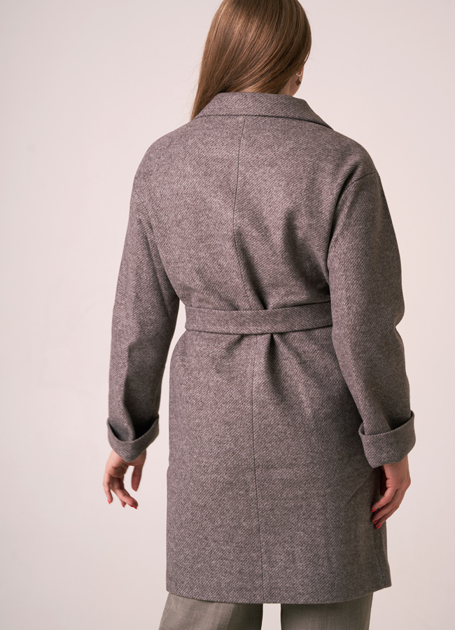 Пальто серого цвета с английским воротником модель № 5521 в рассрочку