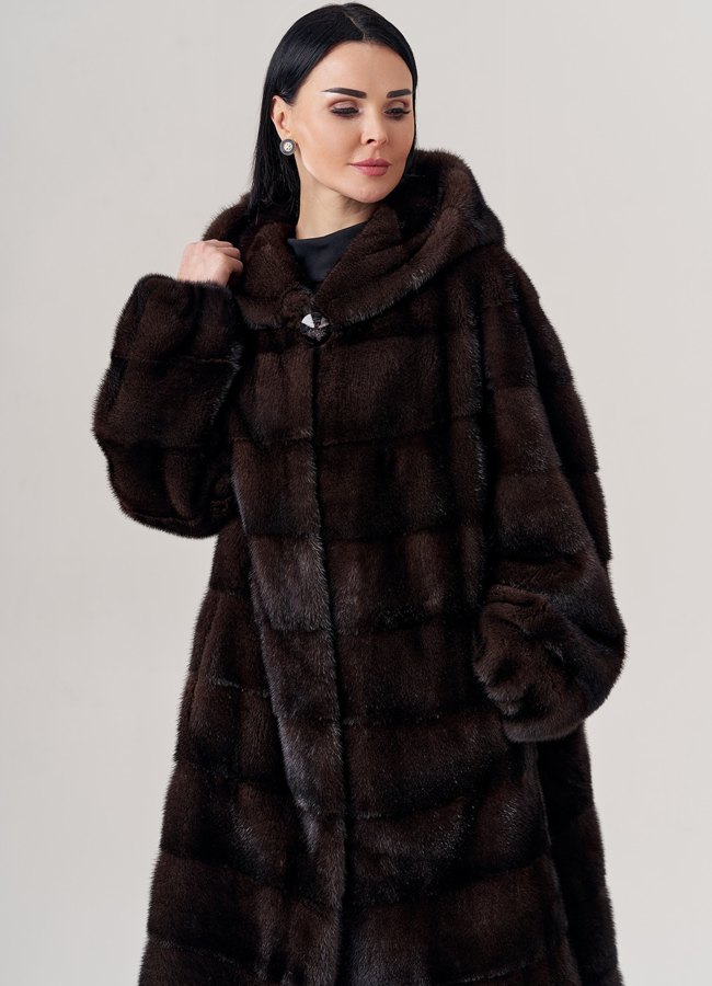 Длинная шуба из скандинавской норки модель № 67353 универмаг малина