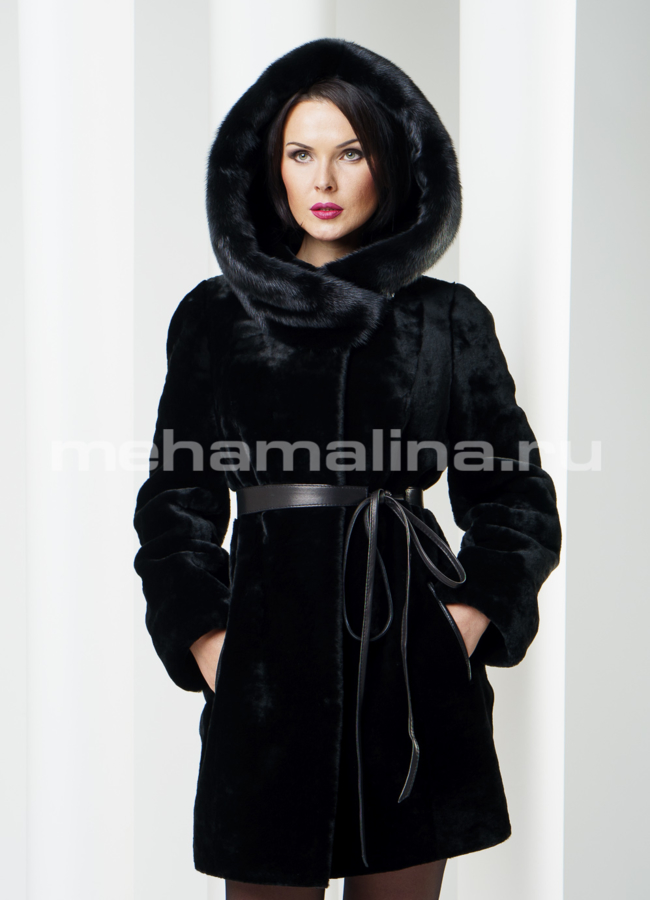 Шуба из мутона на поясе модель № S-212 в кредит