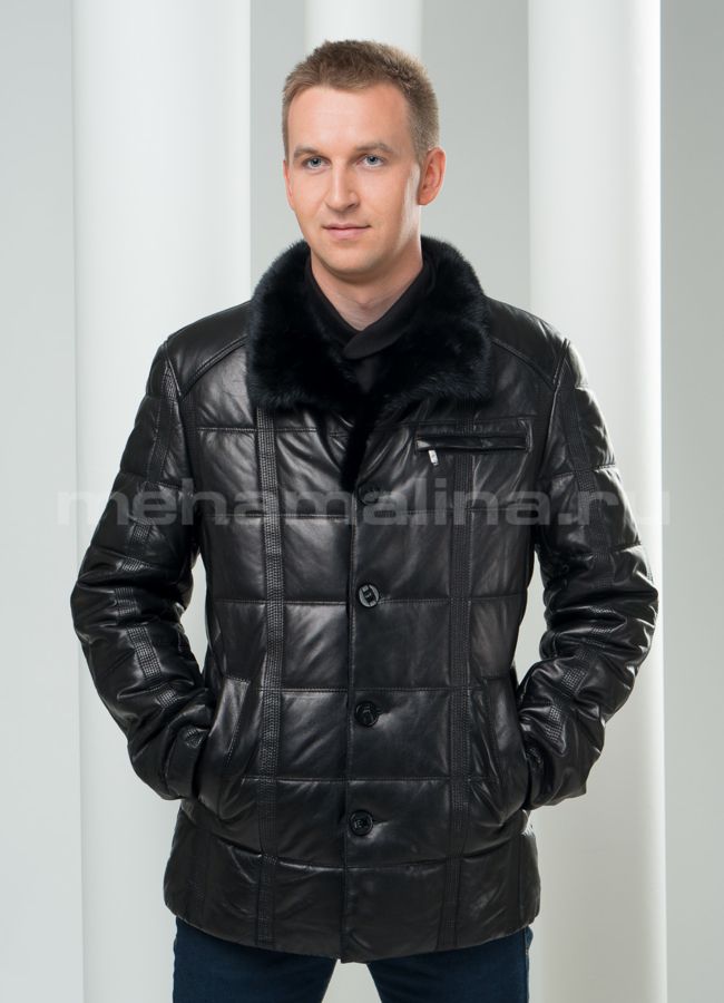 фото Кожаный пуховик с норкой модель № ПМ-48