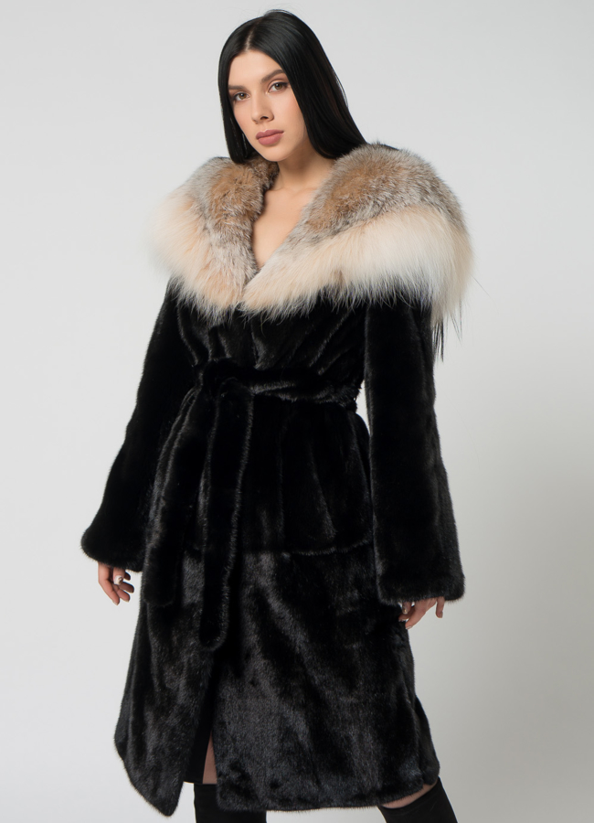 Шуба из скандинавской норки с рысью модель № 1501 универмаг малина