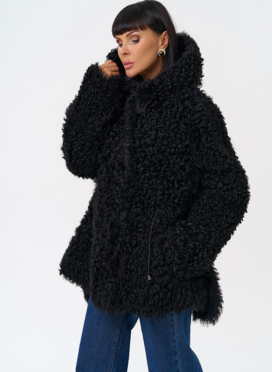 Женская двухсторонняя дубленка с капюшоном