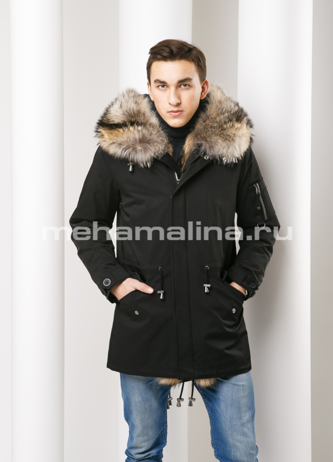 Мужская парка модель № KM-29 меха малина