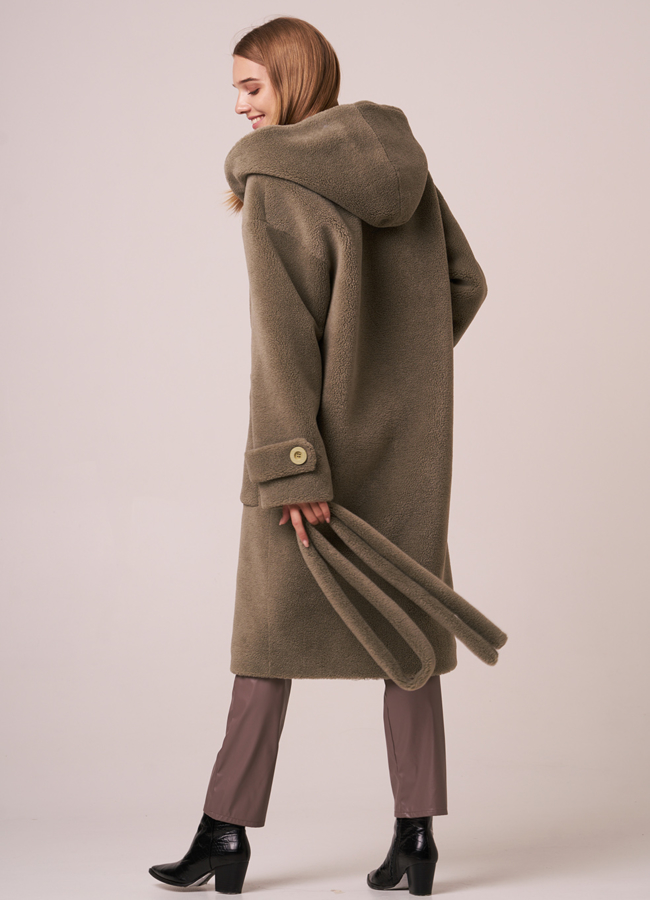 Искусственная шуба с капюшоном модель № 2039 в кредит