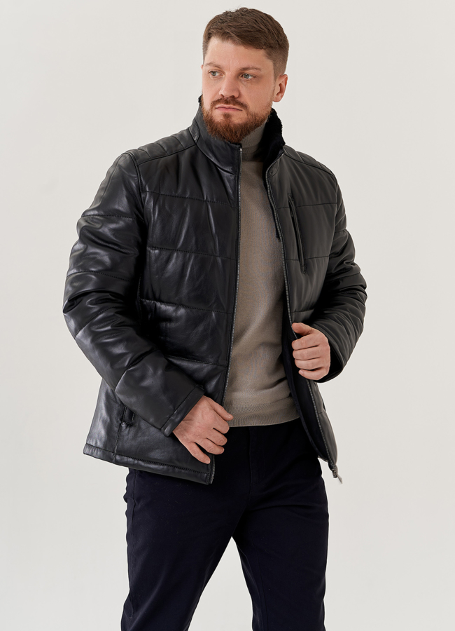 Куртка мужская из натуральной кожи со стойкой  модель № 79609 в рассрочку