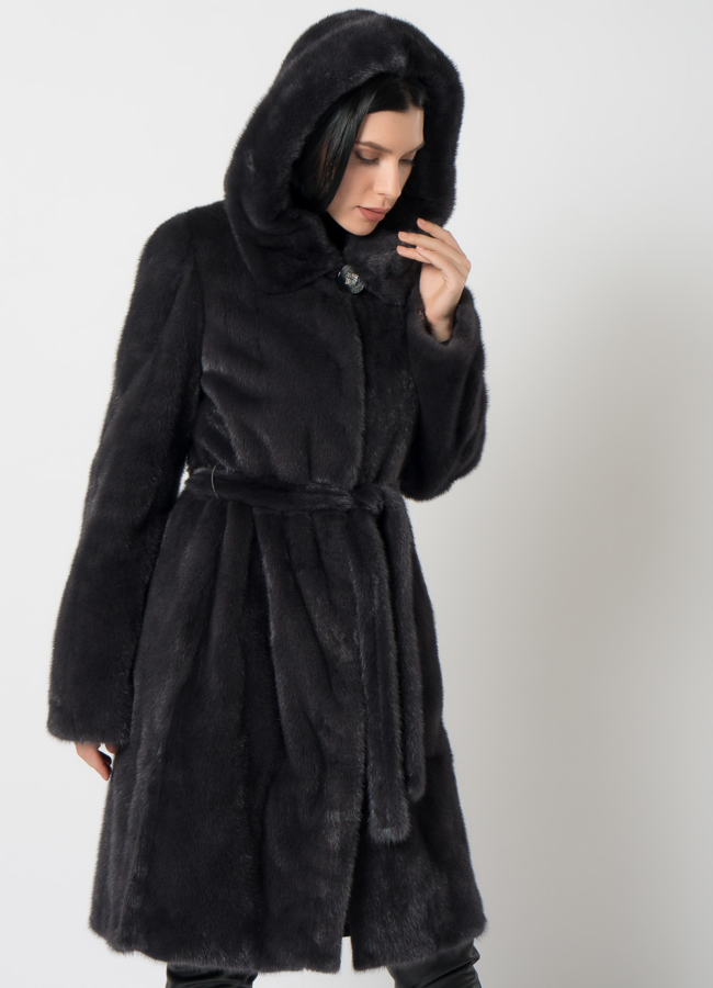 Норковая шуба с поясом модель № 31158 универмаг малина