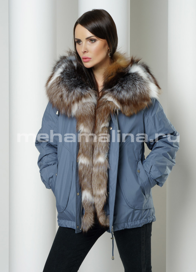 Укороченная парка с мехом  модель № 999 универмаг малина