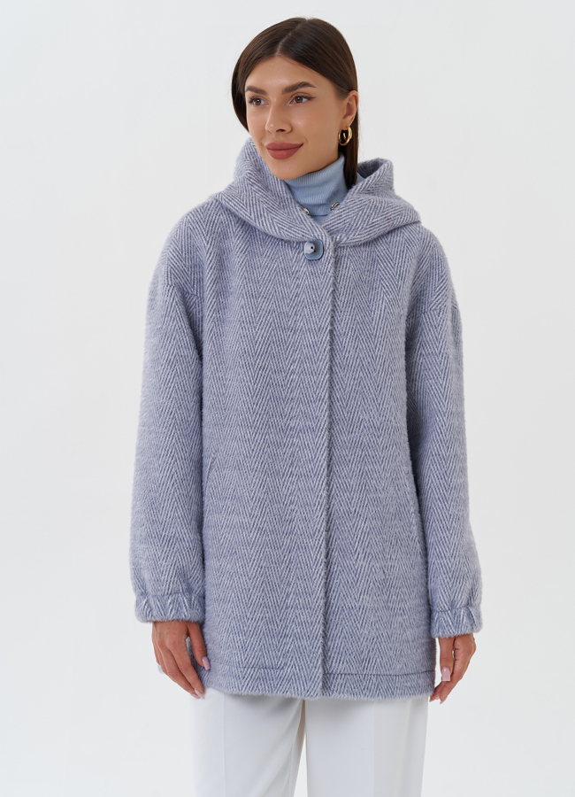 Укороченное пальто с капюшоном модель № 27669 меха малина