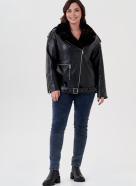 Куртка-косуха из эко кожи на утеплителе с натуральным мутоном Куртка-косуха из эко кожи на утеплителе с натуральным мутоном