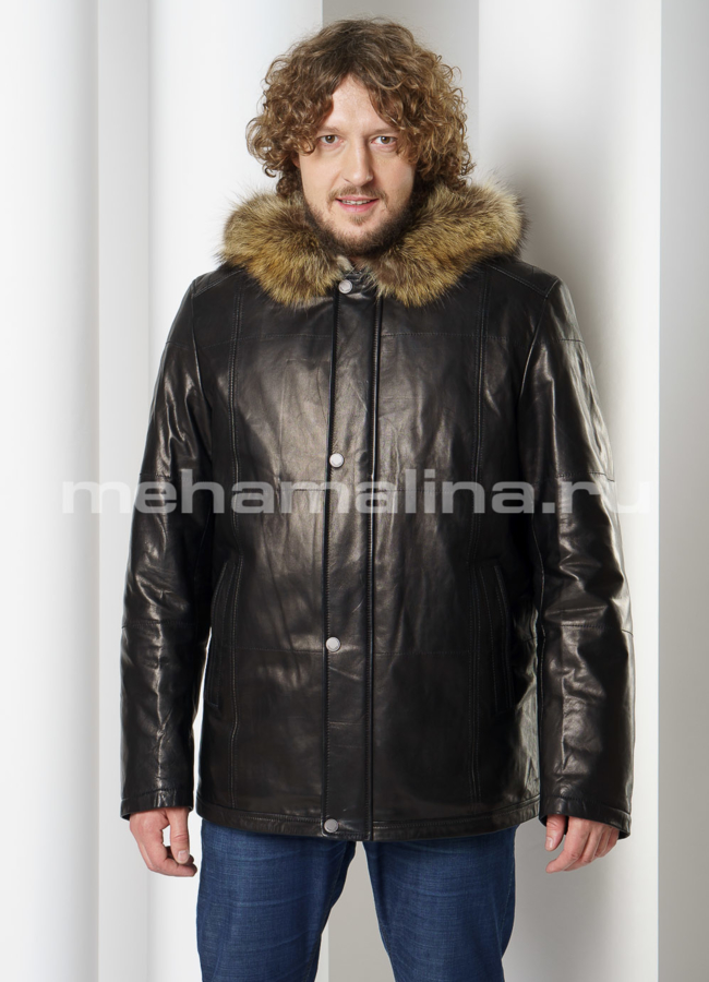 Дубленка черного цвета на молнии с капюшоном  модель № DM-132 универмаг малина