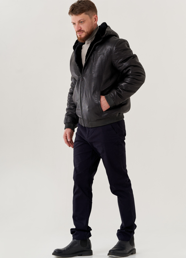 фото Мужская дубленка черного цвета модель № 79287