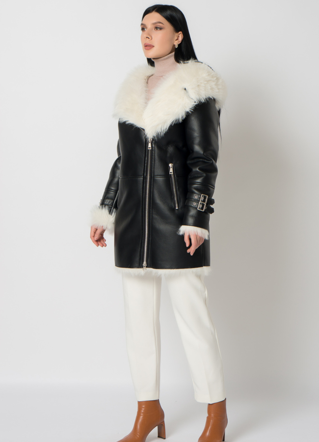 Дубленка из эко кожи с белым мехом модель № 2828-2 , 79315 универмаг малина