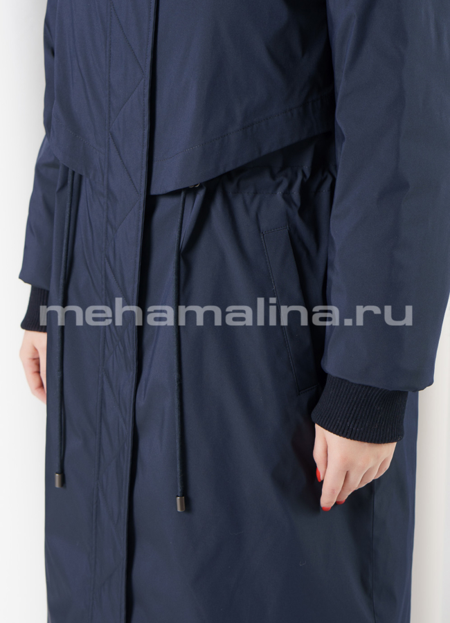 Удлиненная парка синего цвета с капюшоном модель № 19255 универмаг малина