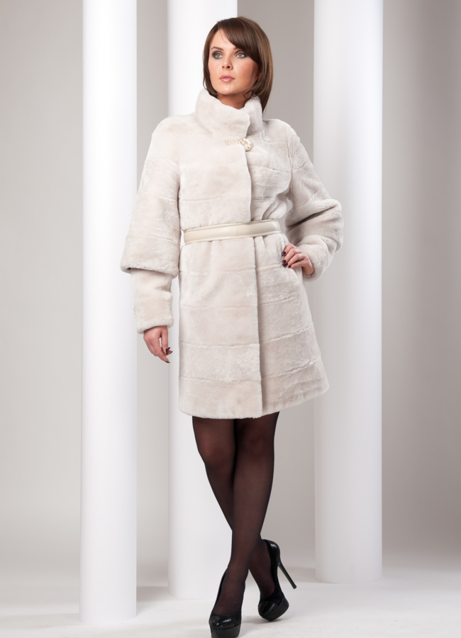 Шуба мутон жемчуг модель № S-19 (осталось 3 шт.)  меха малина