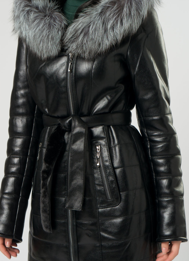 Дубленка из эко кожи с капюшоном модель № 61482 универмаг малина