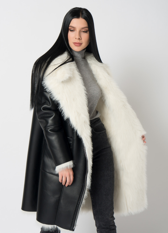 Дубленка из эко меха под тоскану  модель № 2187 универмаг малина