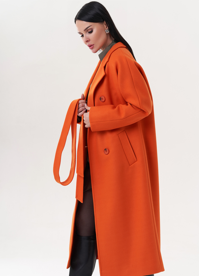 Женское пальто в оранжевом цвете модель № 26422 универмаг малина