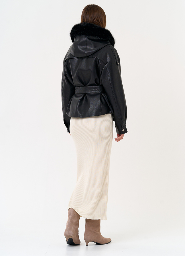 Женская утепленная куртка из эко кожи с поясом модель № 31494 в кредит Женская утепленная куртка из эко кожи с поясом модель № 31494 в кредит