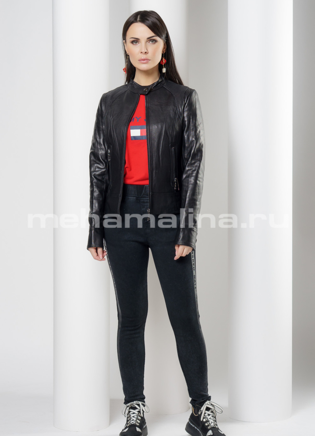 Кожаная куртка с перфорацией модель № 10638 в кредит