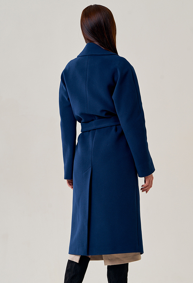 Длинное женское пальто в синем цвете модель № 22944 в кредит