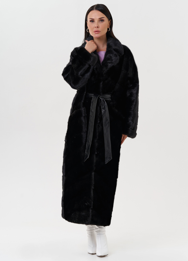 фото Женская длинная шуба из меха норки модель № 27593