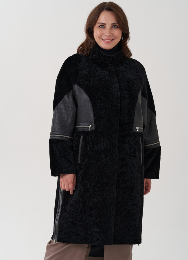 Женская дубленка черного цвета  модель № 82469 в кредит